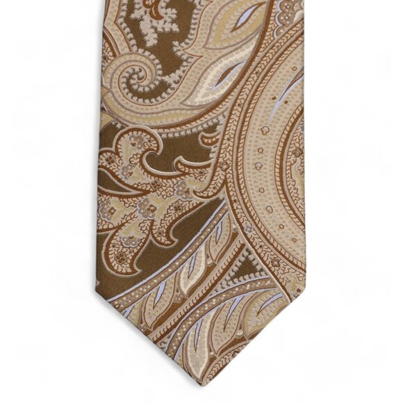 New IKE Behar 100% Silk Neck Tie Tan Blue Paisley Print Woven Made in USA NWT - Picture 2 of 8